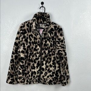 Cozy Sherpa Womens Leopard Print Fleece Zip up Size Large‎ Mob Wife Animal Print